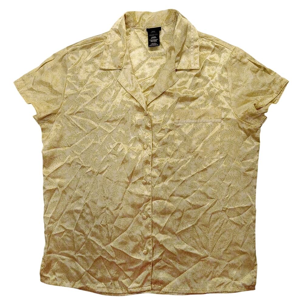 Secret Treasures Pajama Top S Women's Satin Yellow Floral